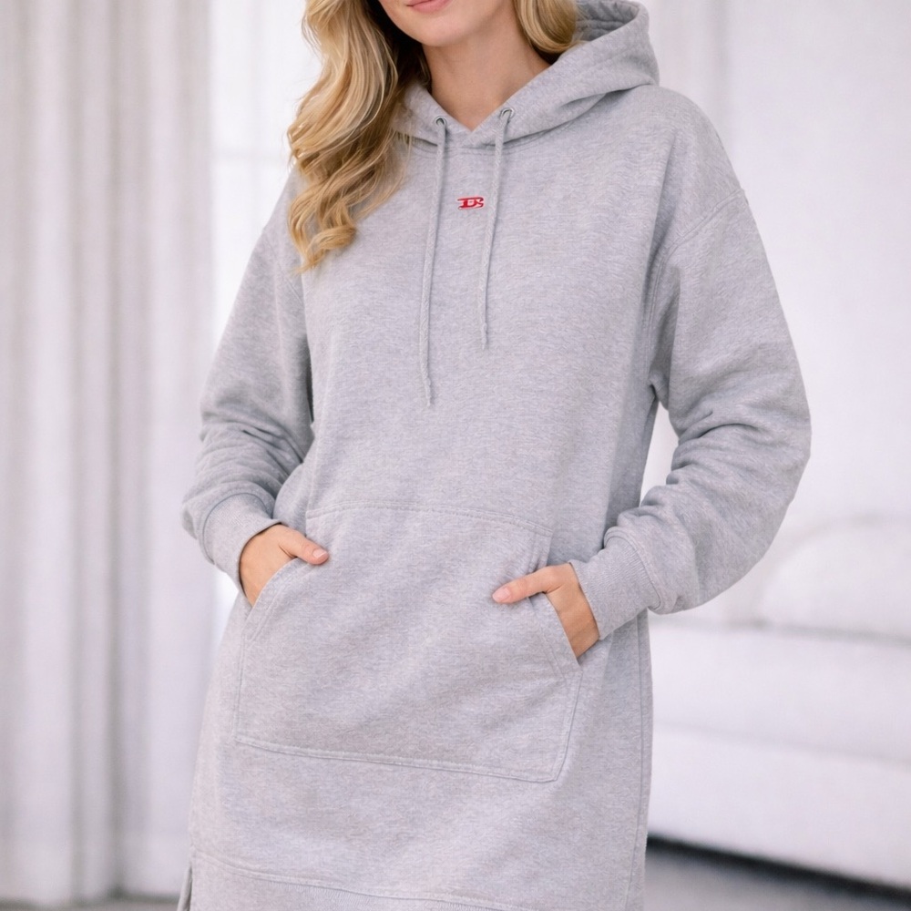 Diesel Light Gray Hooded Sweatshirt Dress